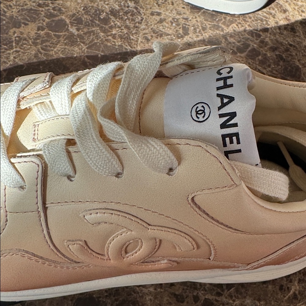 Chanel sneakers trainers flats ombré beige printed calfskin light orange sz 38.5 - Picture 5 of 11